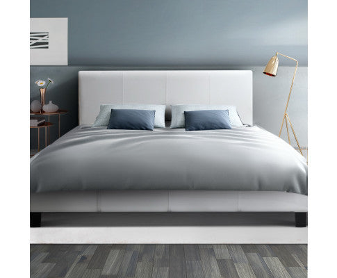 Double Neo Leatherette Bed - White