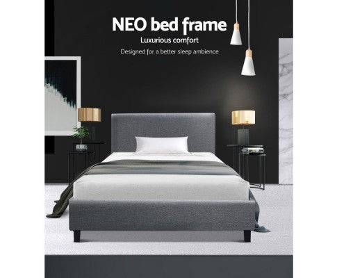 KING SINGLE NEO  FABRIC BED FRAME - GREY