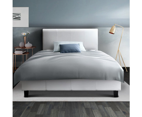 KING SINGLE NEO LEATHERETTE BED - WHITE