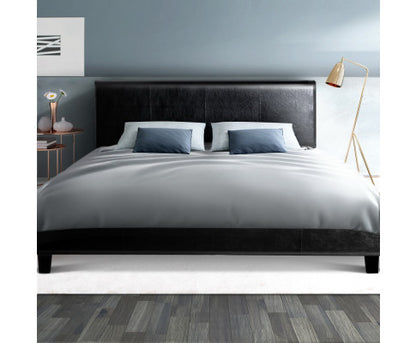 QUEEN NEO PU LEATHER BED - BLACK