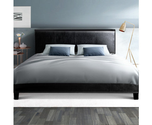 QUEEN NEO PU LEATHER BED - BLACK