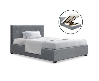 KING SINGLE NINO LINEN FABRIC GAS LIFT BED FRAME - GREY