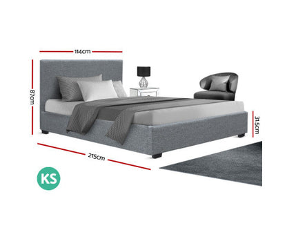 KING SINGLE NINO LINEN FABRIC GAS LIFT BED FRAME - GREY