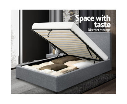 DOUBLE NINO LINEN FABRIC GAS LIFT BED FRAME - GREY