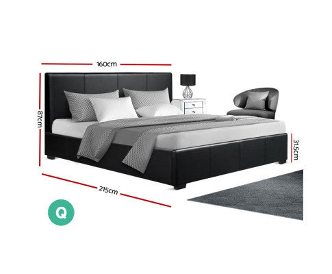 QUEEN NINO LEATHERETTE FRONT GAS LIFT BED - BLACK
