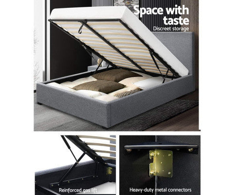 QUEEN NINO GAS LIFT FABRIC BED - GREY
