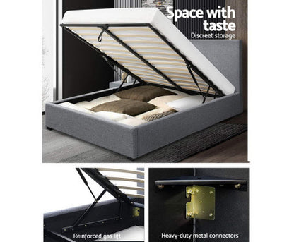 QUEEN NINO GAS LIFT FABRIC BED - GREY