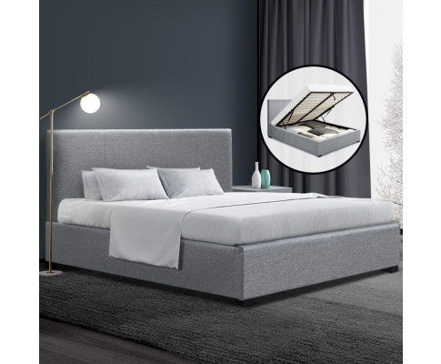 QUEEN NINO GAS LIFT FABRIC BED - GREY
