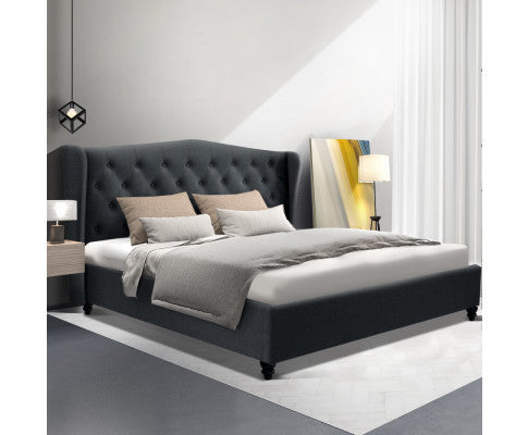QUEEN WILSON LINEN FABRIC BED - CHARCOAL