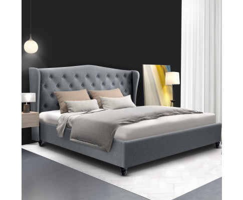 KING CHERINA FABRIC BED - GREY