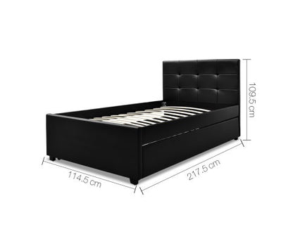 KING SINGLE FLEET LEATHERETTE BED WITH SINGLE TRUNDLE BED - BLACK