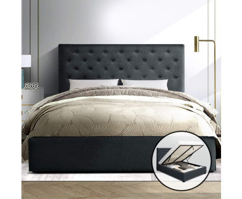 DOUBLE GENEKO GAS LIFT STORAGE FABRIC BED - CHARCOAL