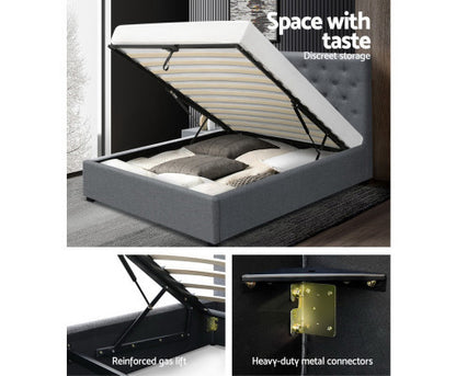 KING SINGLE GENEKO (LOW PROFILE) GAS LIFT STORAGE FABRIC BED - GREY