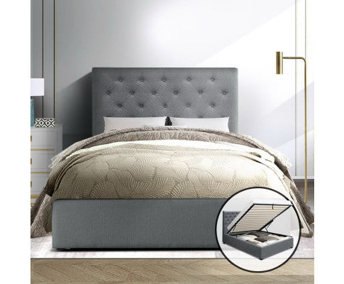 King Single Geneko (LOW PROFILE) Gas Lift Storage Fabric Bed - Grey