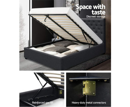 QUEEN GENEKO GAS LIFT STORAGE BED - CHARCOAL