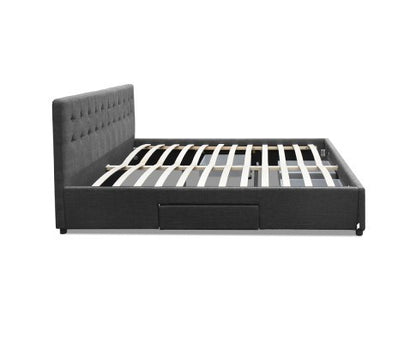 QUEEN AVIO FABRIC BED WITH 4 STORAGE DRAWERS - DARK GREY