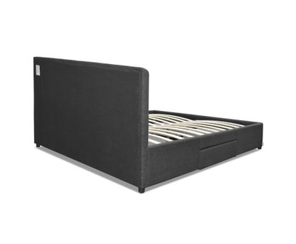 QUEEN AVIO FABRIC BED WITH 4 STORAGE DRAWERS - DARK GREY