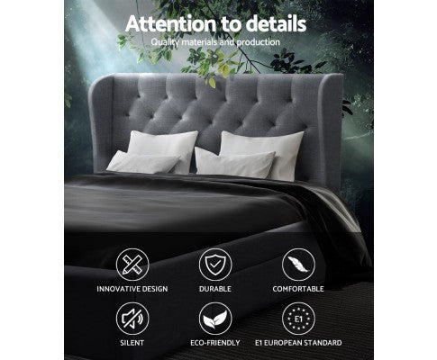 QUEEN MILA FABRIC BED FRAME WITH 4 STORAGE DRAWERS - (BFRAME-F-MILA-Q-GY-ABC) - MEDIUM GREY