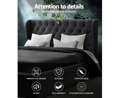 KING MILA FABRIC BED FRAME WITH 4 STORAGE DRAWERS -  CHARCOAL