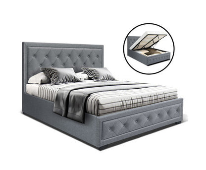 KING JUNNIE FRONT GAS LIFT STORAGE LINEN FABRIC BED - GREY