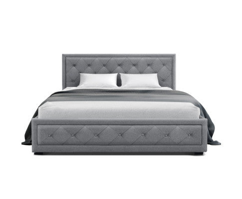 KING JUNNIE FRONT GAS LIFT STORAGE LINEN FABRIC BED - GREY