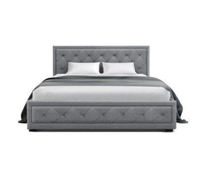 KING JUNNIE FRONT GAS LIFT STORAGE LINEN FABRIC BED - GREY
