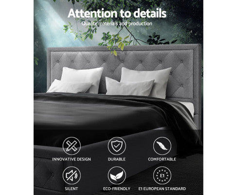 KING JUNNIE FRONT GAS LIFT STORAGE LINEN FABRIC BED - GREY