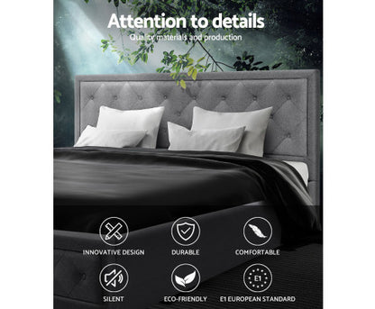 KING JUNNIE FRONT GAS LIFT STORAGE LINEN FABRIC BED - GREY