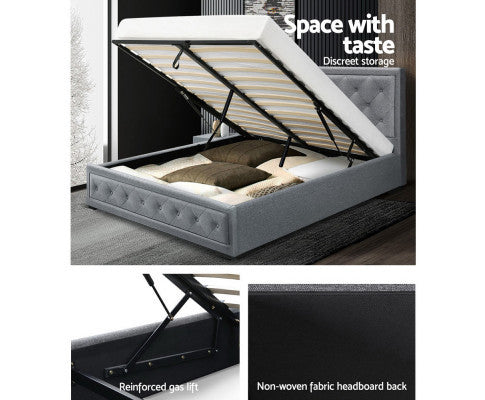 KING JUNNIE FRONT GAS LIFT STORAGE LINEN FABRIC BED - GREY