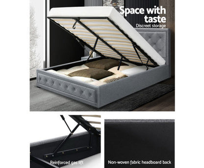 KING JUNNIE FRONT GAS LIFT STORAGE LINEN FABRIC BED - GREY