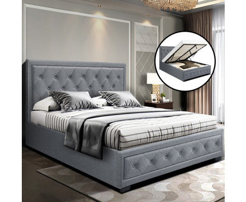 King Junnie Front Gas Lift Storage Linen Fabric Bed - Grey