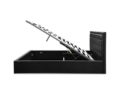 QUEEN ANNABETH LEATHERETTE GAS LIFT BED - CHARCOAL