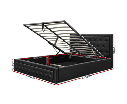 QUEEN ANNABETH LEATHERETTE GAS LIFT BED - CHARCOAL