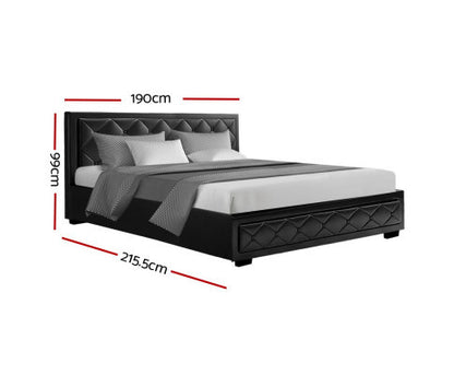 KING JUNNIE FRONT LEATHERETTE GAS LIFT STORAGE BED WITH BUTTONS - BLACK