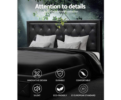 KING JUNNIE FRONT LEATHERETTE GAS LIFT STORAGE BED WITH BUTTONS - BLACK