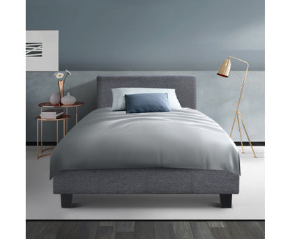 KING SINGLE RAEMOND LINEN FABRIC BED - GREY