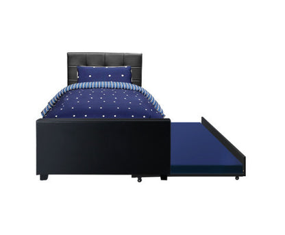 KING SINGLE SIDRA LEATHERETTE BED FRAME WITH SINGLE TRUNDLE - BLACK
