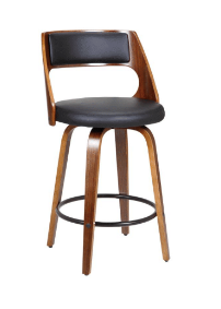 OSLO BENTWOOD SWIVEL LEATHERETTE BAR STOOL - BLACK + WALNUT