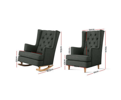 GERALDINE CONVERTIBLE FABRIC ROCKING ARMCHAIR  - BLACK