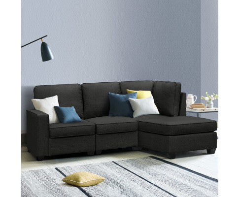 Finlay 4 Seater Fabric Lounge Suite - Dark Grey
