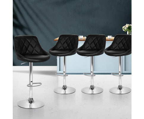 SEBASTIAN (SET OF 4) LEATHER GAS LIFT SWIVEL CHAIR - BLACK