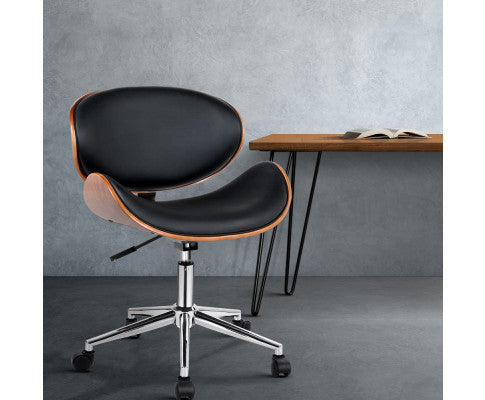 MOSS WINGED  WOODEN & LEATHER OFFICE CHAIR - BLACK
