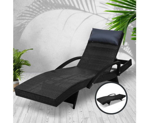 SPARROW OUTDOOR SUN LOUNGE WITH ARMREST - BLACK