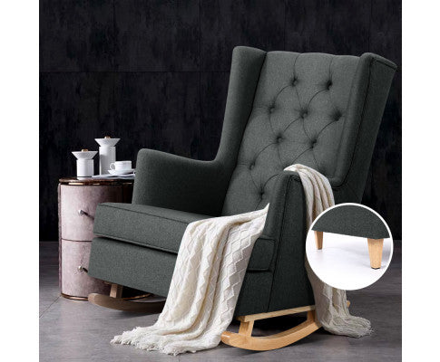 GERALDINE CONVERTIBLE FABRIC ROCKING ARMCHAIR  - BLACK