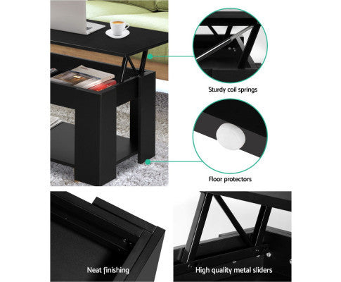 MECHANICAL COFFEE TABLE WITH LIFT-TOP - 980(W) x 500(D) - BLACK