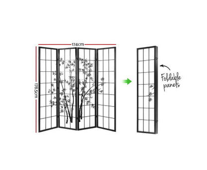 HARTLEY  ROOM DIVIDER PRIVACY SCREEN  FOLDABLE 4 PARTITION STAND -  BLACK & WHITE