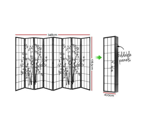 HARTLEY  ROOM DIVIDER PRIVACY SCREEN  FOLDABLE 8 PARTITION STAND -  BLACK & WHITE