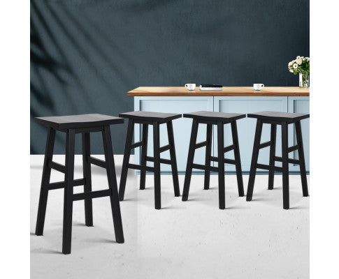 FLYNN (SET OF 4) WOODEN BACKLESS BAR STOOLS - BLACK