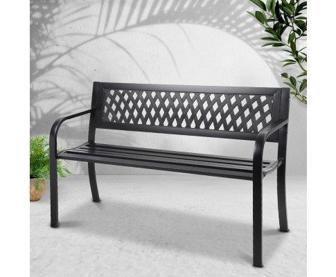 Connan Outdoor Metal Bench With Armrest - Black