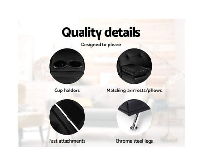 TERRAN PU LEATHER 3 SEATER SOFA BED RECLINER LOUNGE - BLACK